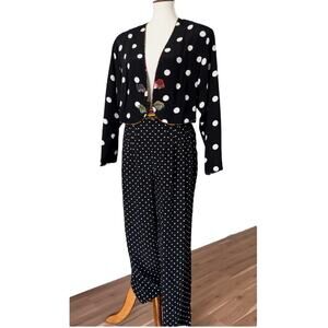 Vintage Pants Blazer Set Medium 80s Polka Dot Rainbow Art To Wear Boho USA RARE